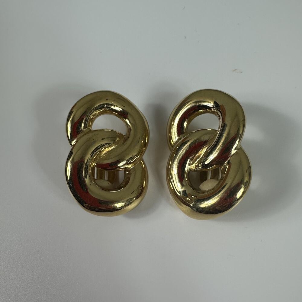 Vintage Givenchy Gold Tone Knot Clip-On Stud Earrings Signed Logo Statement